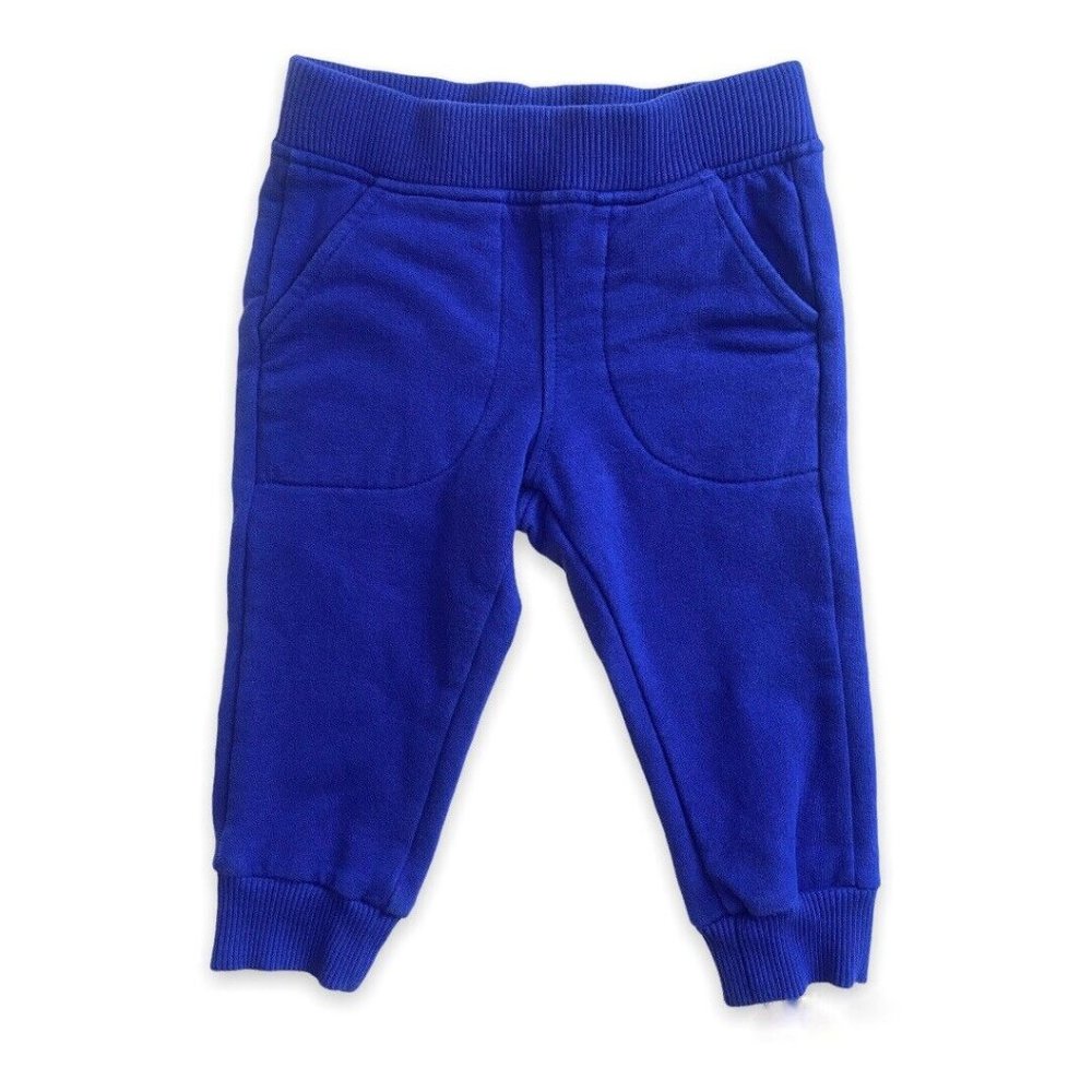 Moschino Baby Fleece Lined Pants Blue Size 6/9 Months Logo Stretchy Waist Unisex
